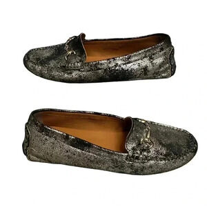 Boemos Italy Silver Metallic Suede Leather Loafer Flats Slip On Womens size 10